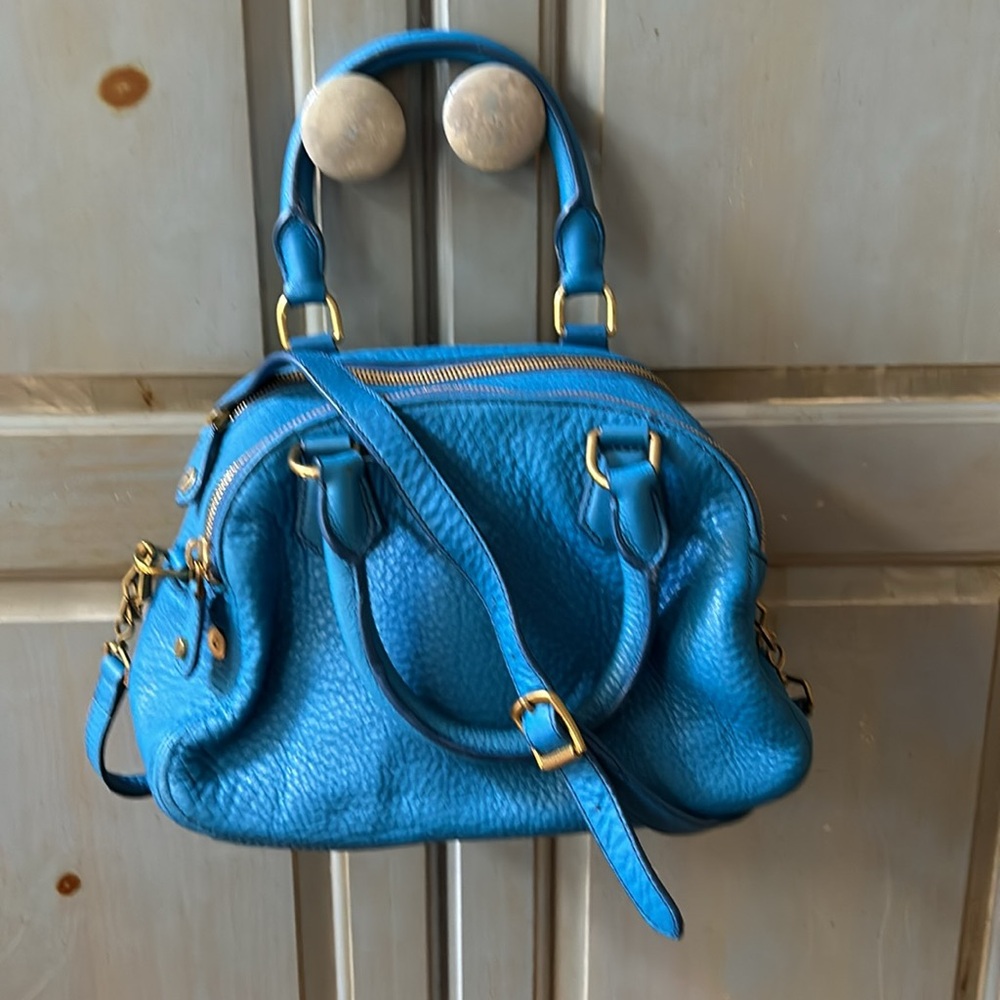 JCrew HOBO Crossbody in Bright Blue Soft Pebble Leather